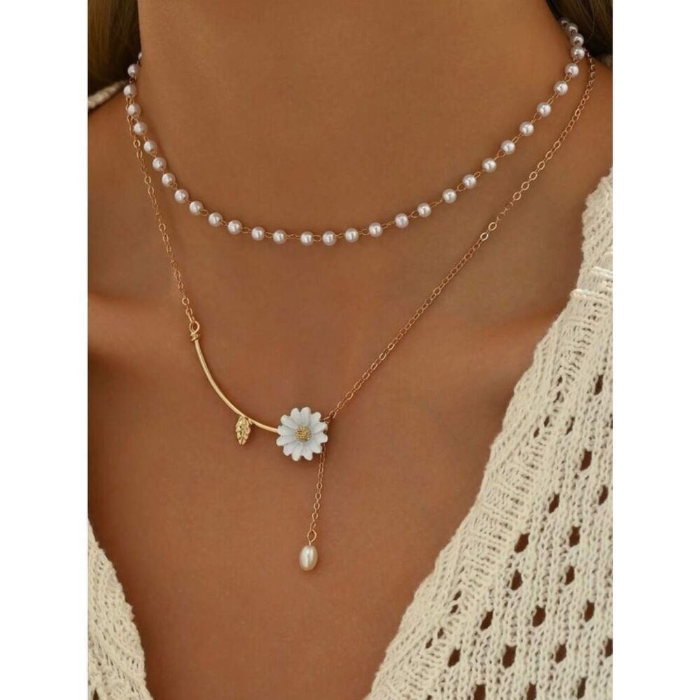 Gold Daisy Layered Necklace set A1788